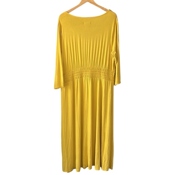 Jason Wu 1X Mustard Yellow Smock Stretch Jersey Knit Midi Maxi Dress 3/4 Sleeve - Picture 7 of 10